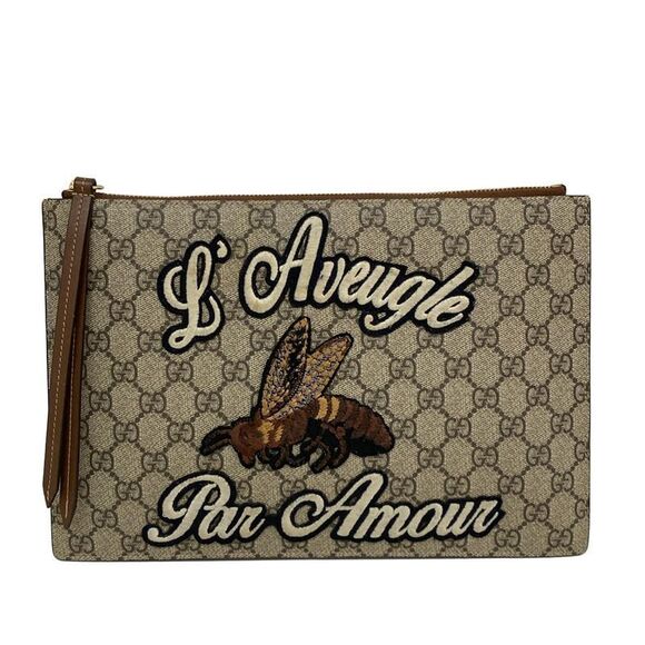 Gucci Handbags - Gucci Clutch Bag GG Supreme 481416 Beige X Ebony X Dark Brown L'aveugle Par